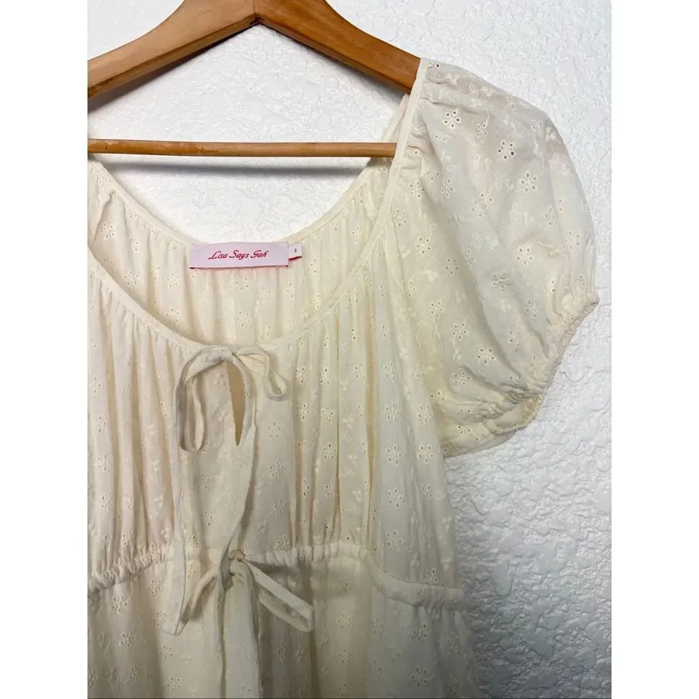 Lisa Says Gah Luxe Midi Dress in Milk Eyelet Size S - Picture 6 of 12